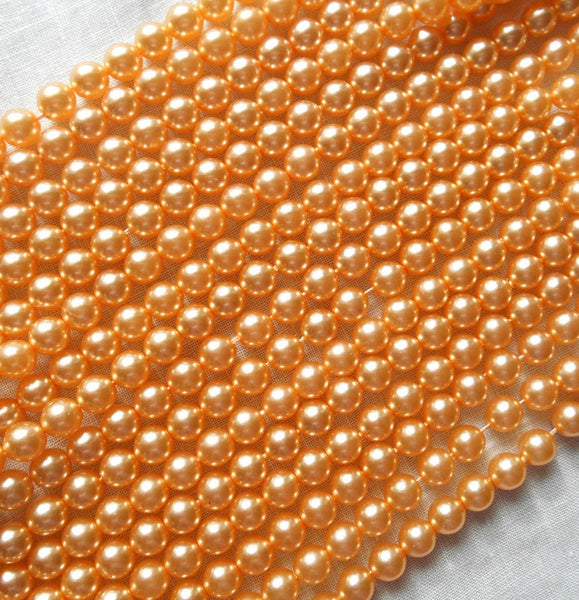 Fifty 6mm light orange glass pearl druk beads, Preciosa Czech round, smooth glass pearls, C0650 - Glorious Glass Beads