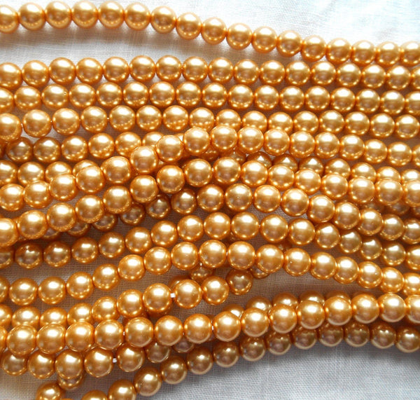 Fifty 6mm Preciosa Czech gold glass pearl druk beads, C5750