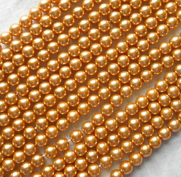 Fifty 6mm Preciosa Czech gold glass pearl druk beads, C5750 - Glorious Glass Beads