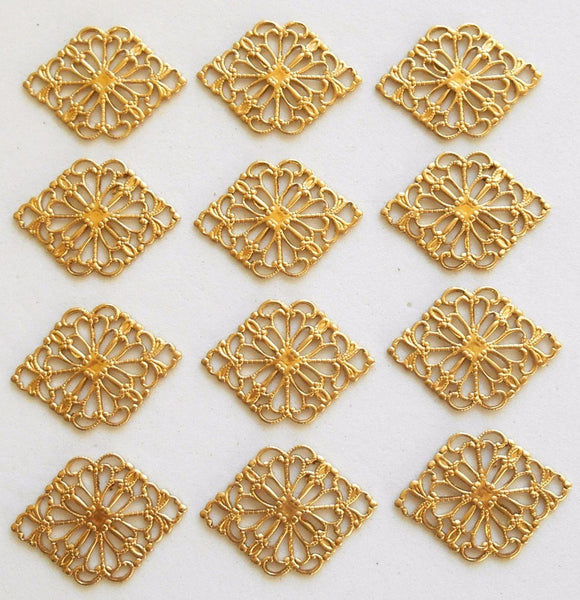 Lot of 12 Raw Brass Stamping Diamond, Oval Filigree Connectors, 21 x 15mm, made in the USA, C6101