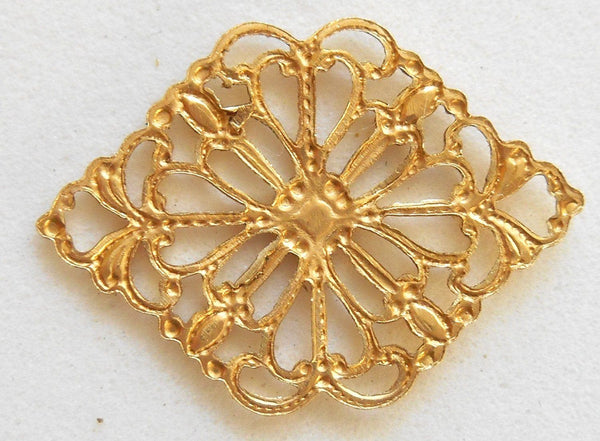 Lot of 12 Raw Brass Stamping Diamond, Oval Filigree Connectors, 21 x 15mm, made in the USA, C6101 - Glorious Glass Beads