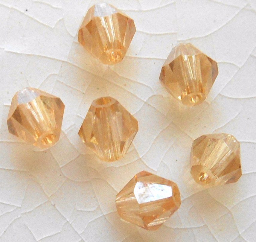 Lot of 20 4mm Czech Preciosa Crystal Lumi glass faceted tan luster bicone beads, C4520 - Glorious Glass Beads
