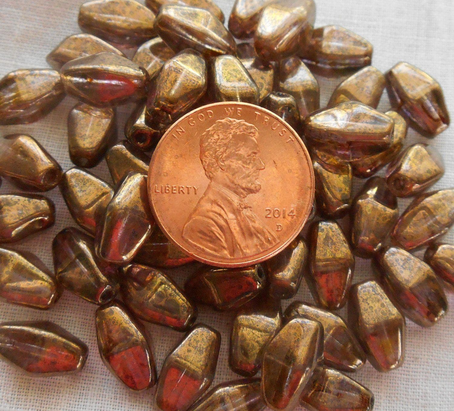 Lot of 25 11mm x 7mm Lumi Brown iridescent Czech glass lantern or tube beads, C8125 - Glorious Glass Beads