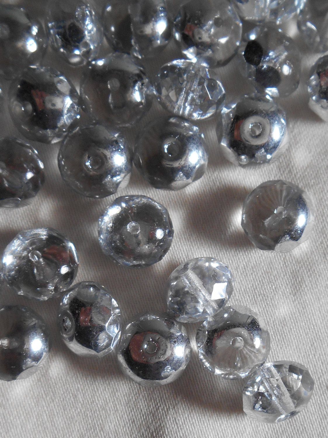 Lot of 25 6 x 9mm Czech glass Silver Crystal faceted puffy rondelle beads, C5925 - Glorious Glass Beads