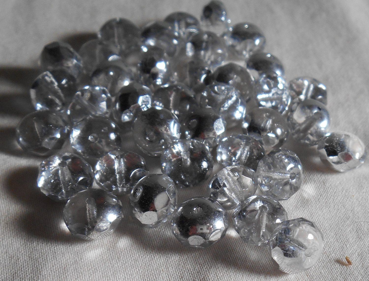 Lot of 25 6 x 9mm Czech glass Silver Crystal faceted puffy rondelle beads, C5925 - Glorious Glass Beads