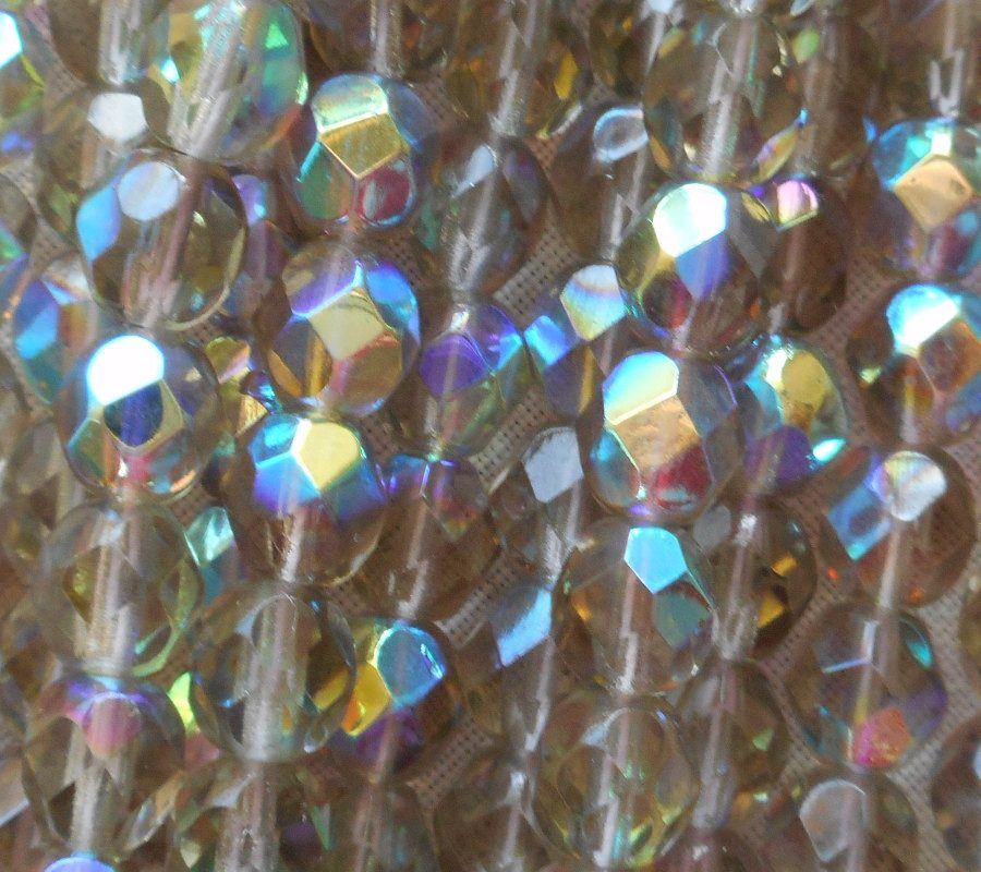 Lot of 25 6mm Black Diamond AB, faceted round firepolished glass beads C8425 - Glorious Glass Beads