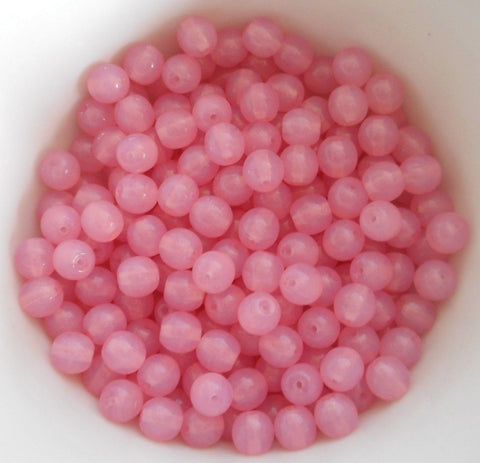 Lot of 50 6mm Czech glass, Milky Pink Rose Opal druks, opaque druk beads, - Glorious Glass Beads
