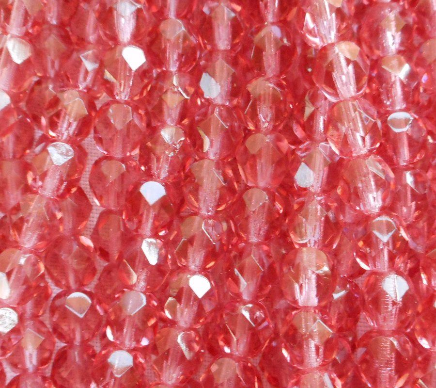 Lot of 25 6mm French Rose Czech glass beads, light pink crystal firepolished, faceted round beads, C80125 - Glorious Glass Beads