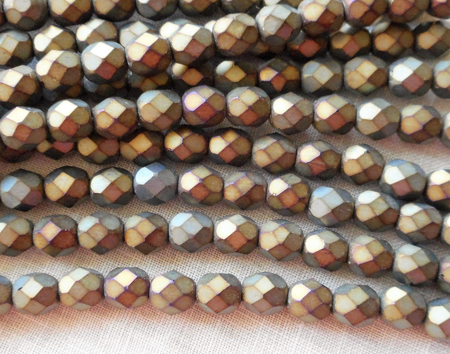 Lot of 25 6mm Matte Brown Iris beads, faceted, round, firepolished Czech glass beads C6401 - Glorious Glass Beads