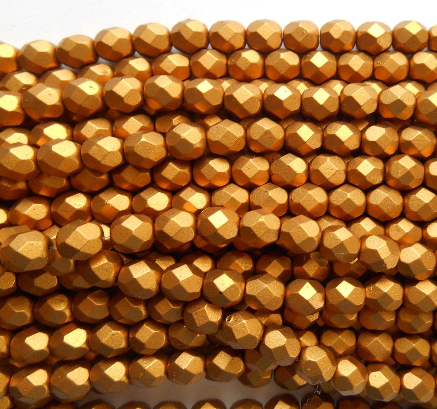 Lot of 25 6mm Matte Metallic Antique Gold Czech glass firepolished, faceted round beads, C7425 - Glorious Glass Beads