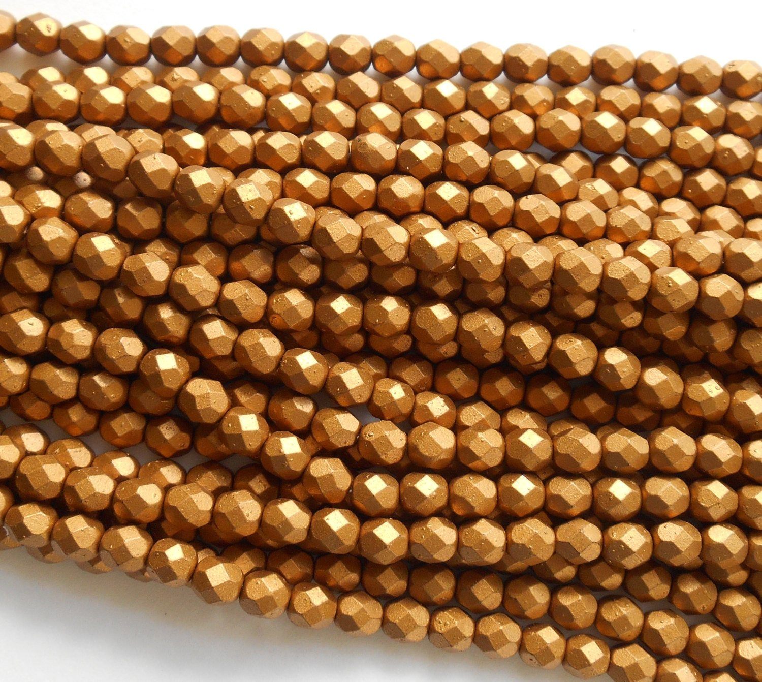 Lot of 25 6mm Matte Metallic, Gold Czech glass firepolished, faceted round beads, C7425 - Glorious Glass Beads