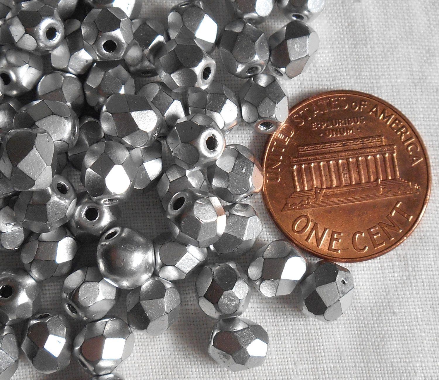 Lot of 25 6mm Matte Silver Czech glass, firepolished, faceted round beads, C0525 - Glorious Glass Beads