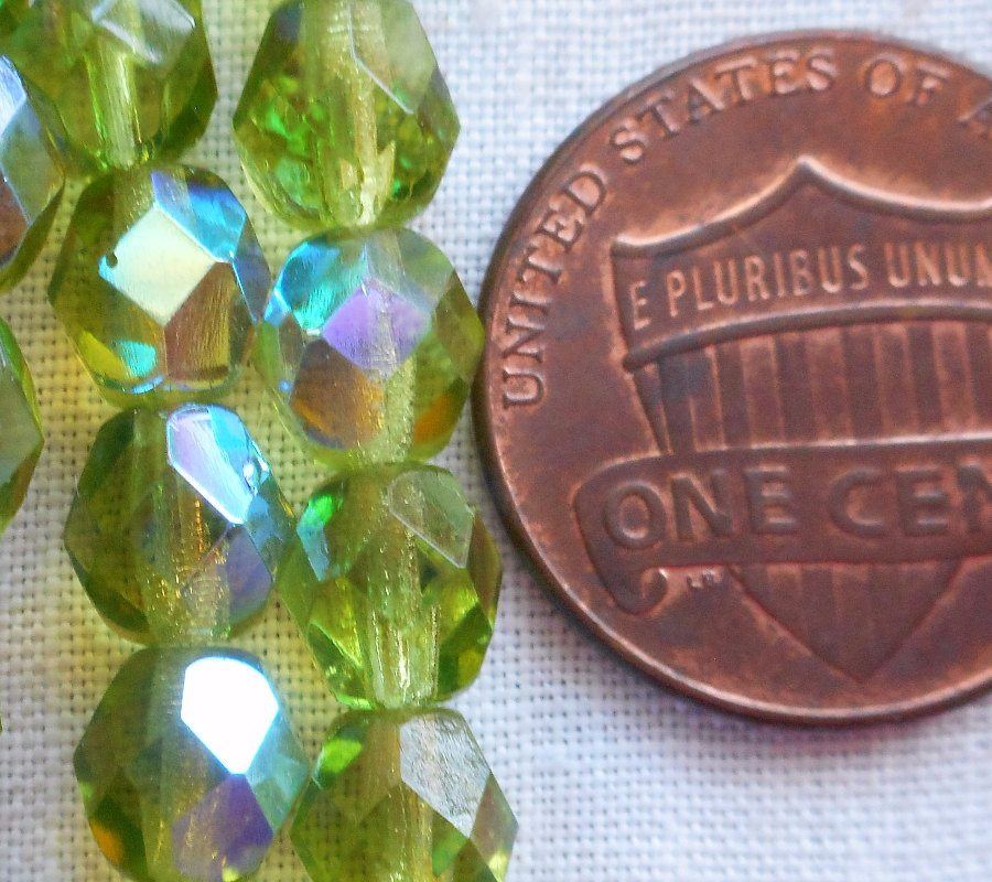 Lot of 25 6mm Olive, Olivine AB firepolished, faceted round beads Czech glass beads, C7425 - Glorious Glass Beads