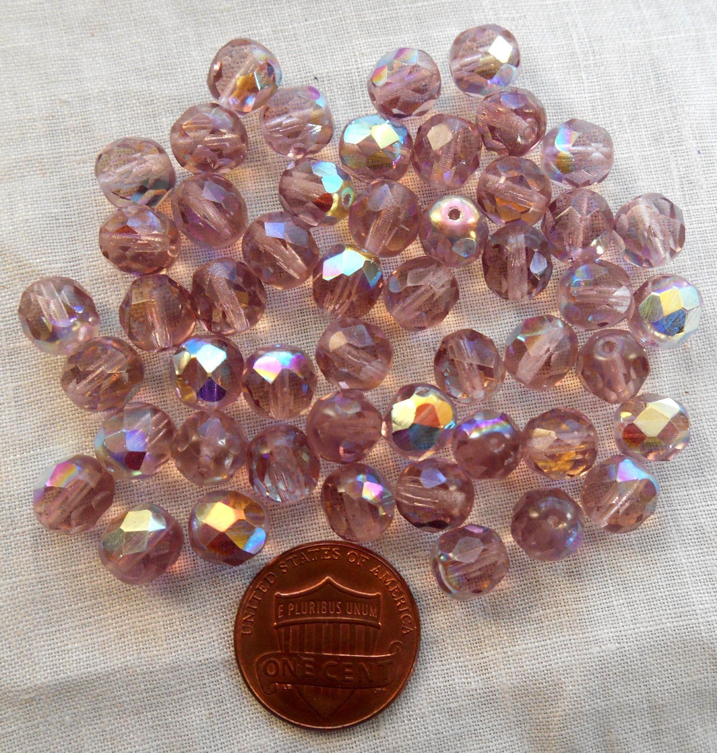 Lot of 25 8mm amethyst, AB Czech glass firepolished faceted round glass beads, C1650 - Glorious Glass Beads