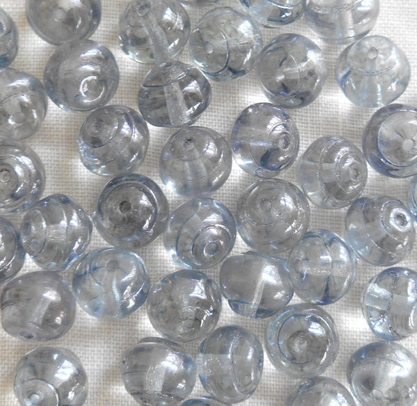 Lot of 25 8mm Czech Baroque Lumi Blue iridescent glass snail beads, C5425