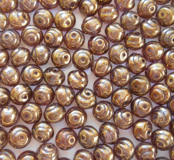 Lot of 25 8mm Czech Baroque Lumi Brown iridescent glass snail beads, C4425