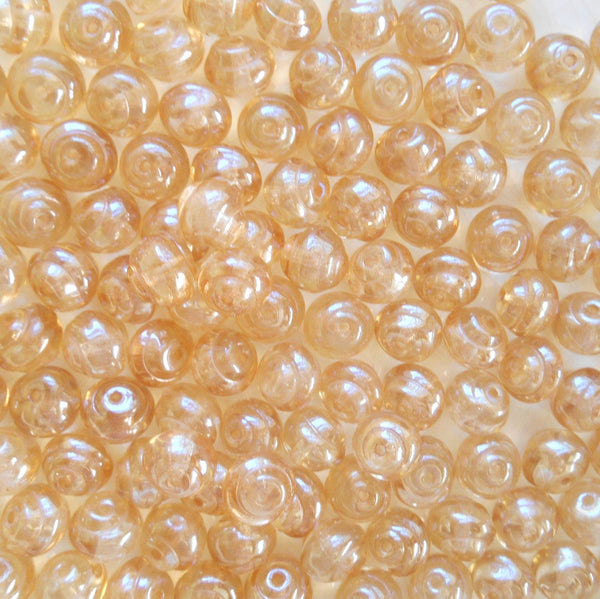 Lot of 25 8mm Czech Baroque Lumi Crystal Champagne iridescent glass snail beads, C4425