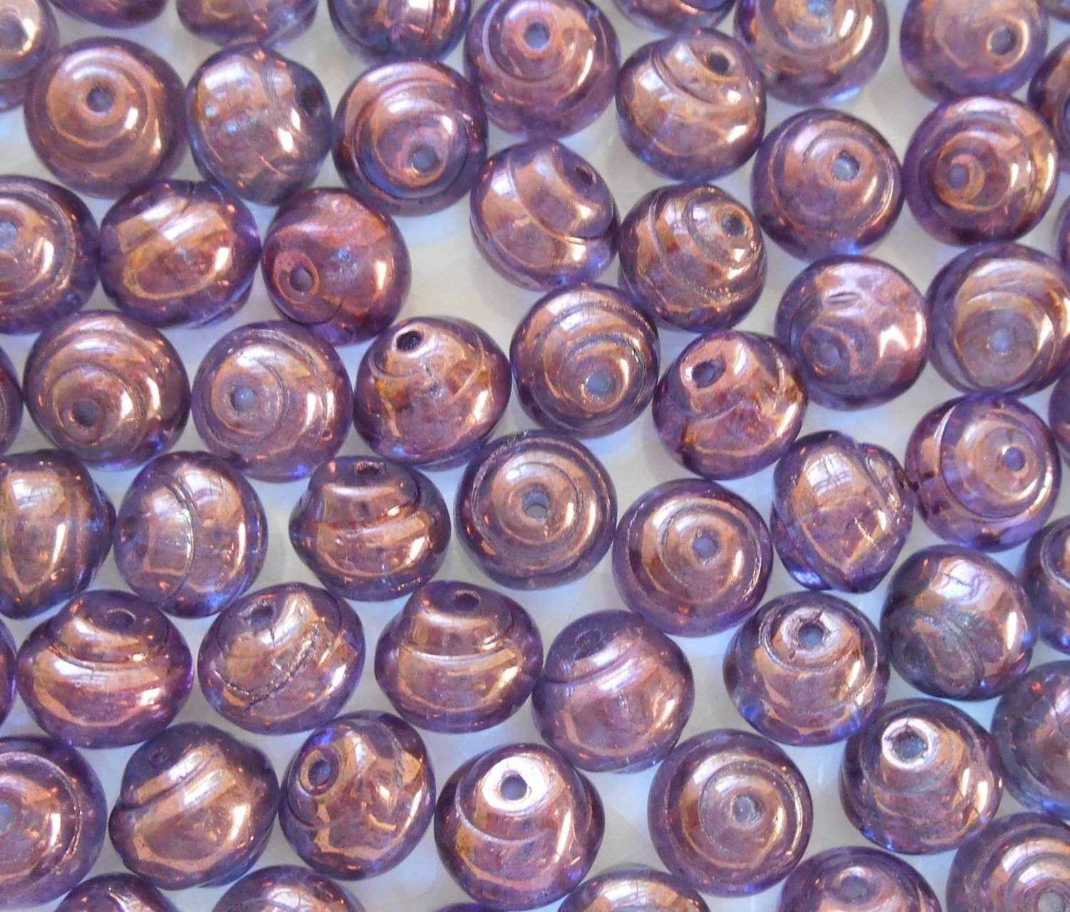 Lot of 25 8mm Czech glass  Lumi Amethyst Baroque iridescent snail beads,  C4425 - Glorious Glass Beads