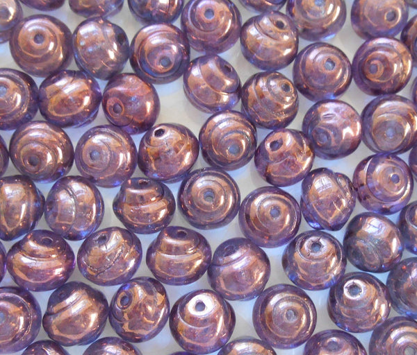 Lot of 25 8mm Czech glass  Lumi Amethyst Baroque iridescent snail beads,  C4425