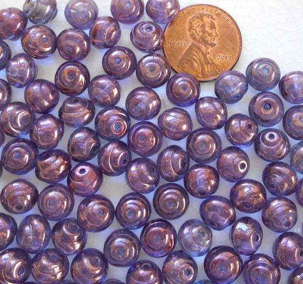 Lot of 25 8mm Czech glass  Lumi Amethyst Baroque iridescent snail beads,  C4425 - Glorious Glass Beads