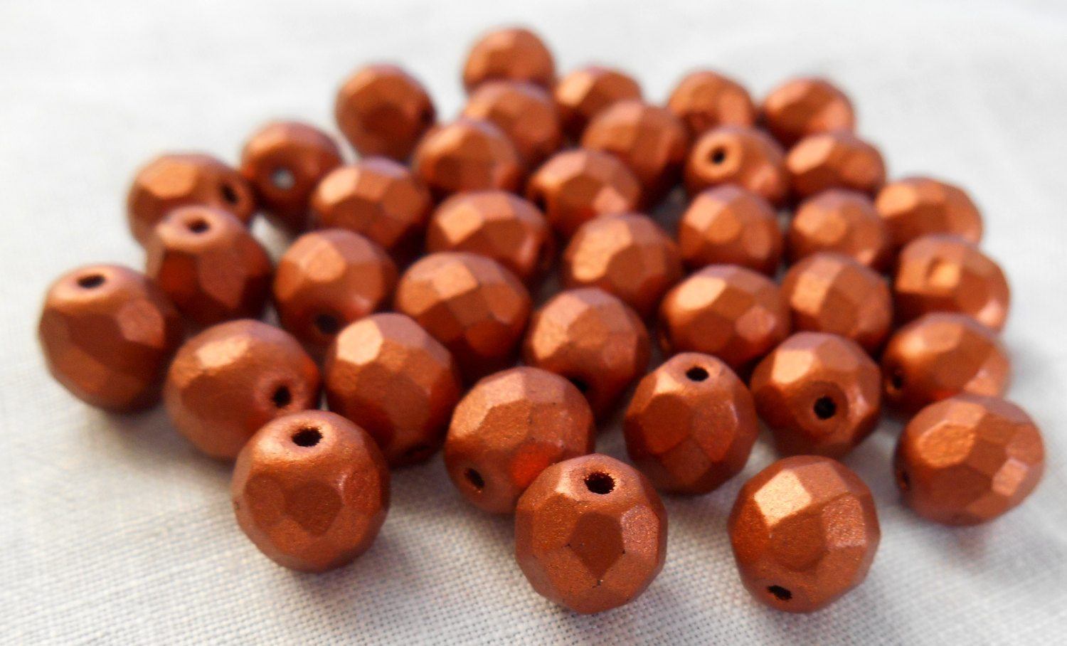 Lot of 25 8mm Matte Metallic Antique Copper Czech glass firepolished, faceted round beads, C5925 - Glorious Glass Beads