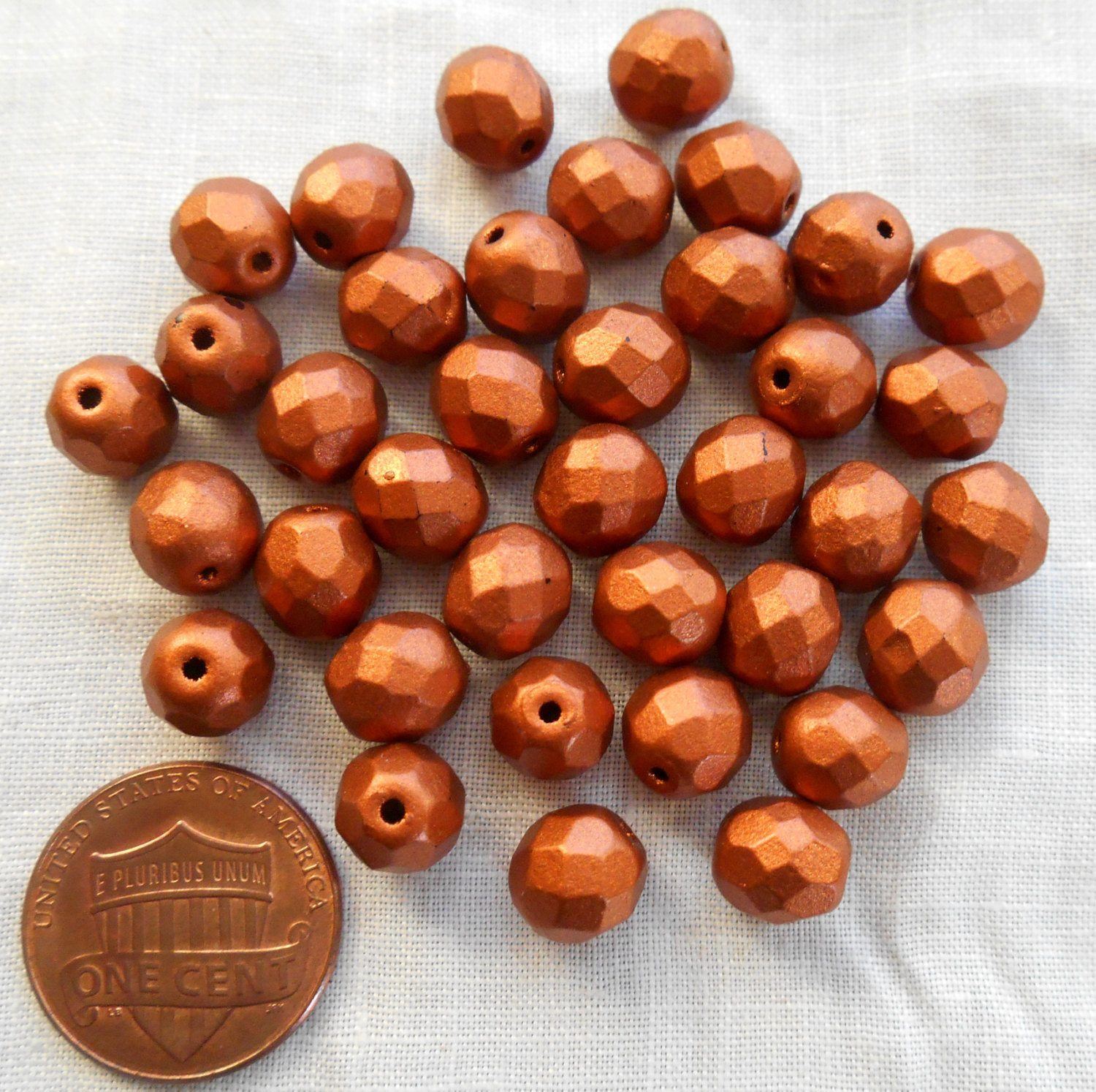 Lot of 25 8mm Matte Metallic Antique Copper Czech glass firepolished, faceted round beads, C5925 - Glorious Glass Beads