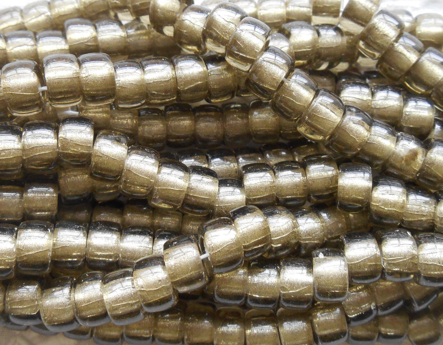 Lot of 25 9mm Czech Black Diamond Silver Lined glass pony roller beads, large hole crow beads, C6625 - Glorious Glass Beads