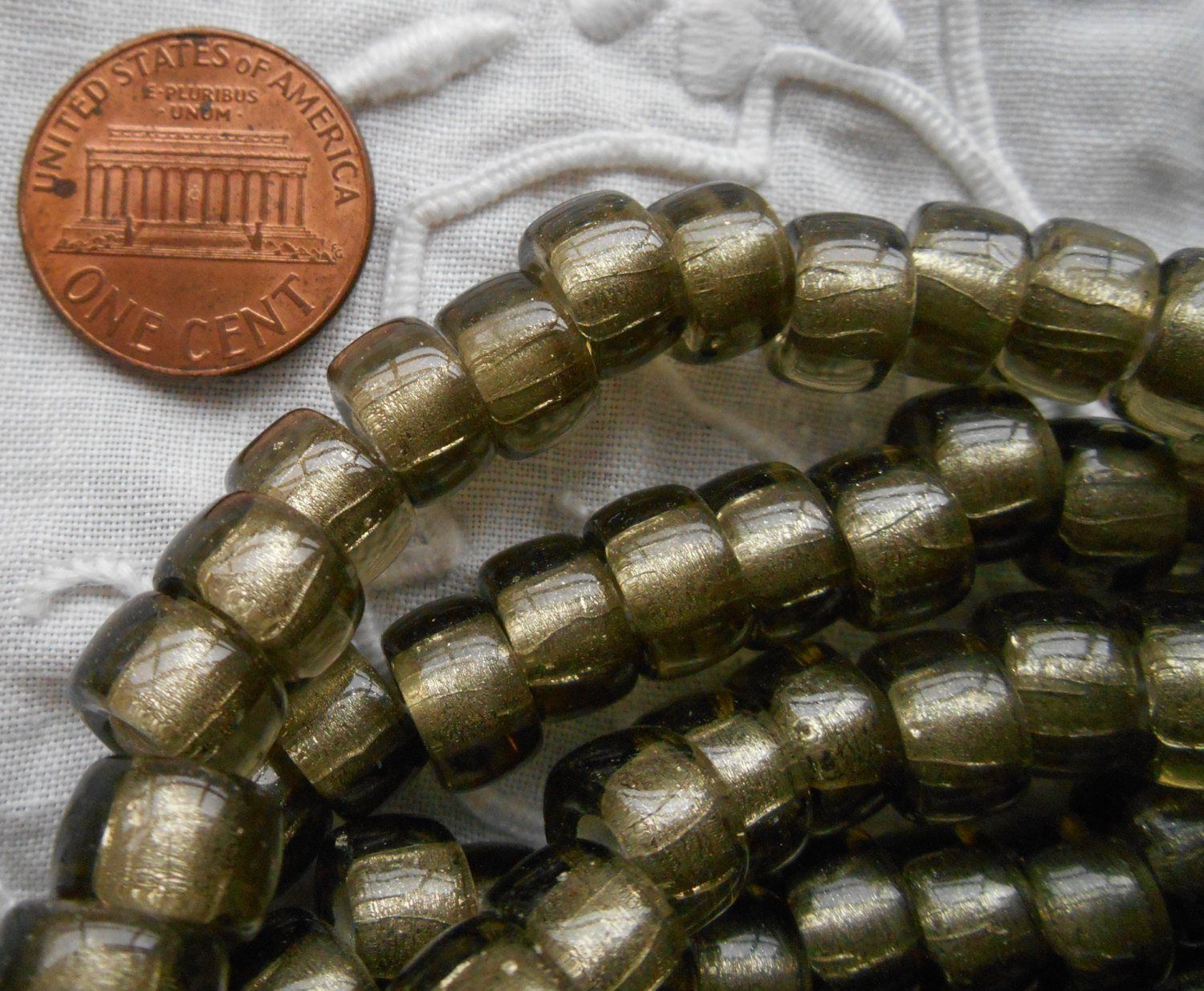 Lot of 25 9mm Czech Black Diamond Silver Lined glass pony roller beads, large hole crow beads, C6625 - Glorious Glass Beads