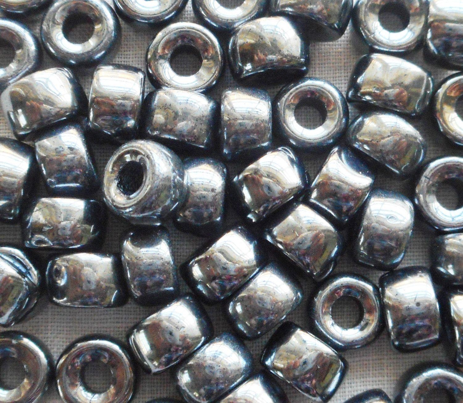 Lot of 25 9mm Czech Hematite Metallic Gray glass pony roller beads, large hole crow beads, C7501 - Glorious Glass Beads