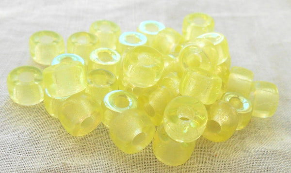 Lot of 25 9mm Czech Jonquil AB yellow glass pony roller beads, large big hole crow beads, C9325 - Glorious Glass Beads