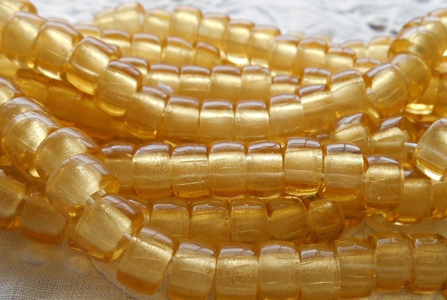 Lot of 25 9mm Czech light amber, glass pony roller beads, large hole crow beads, C7225 - Glorious Glass Beads