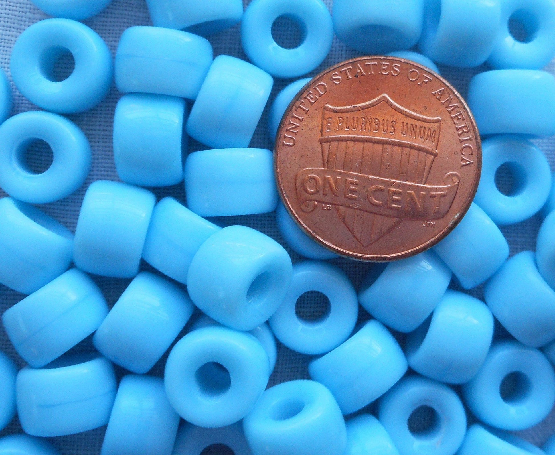 Lot of 25 9mm Czech opaque turquoise blue pony roller beads, large hole blue glass crow beads, C3525 - Glorious Glass Beads