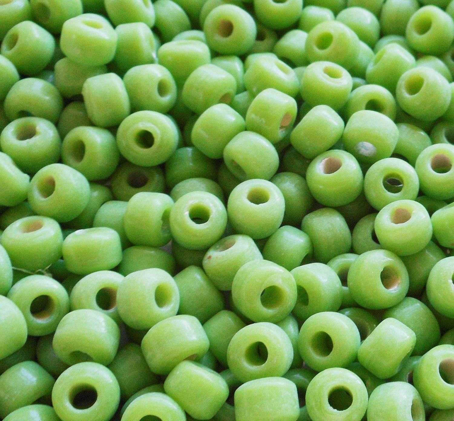 Lot of 25 9mm Opaque Lime Green glass pony roller beads, large hole, big hole crow beads, Made in India, C6401 - Glorious Glass Beads