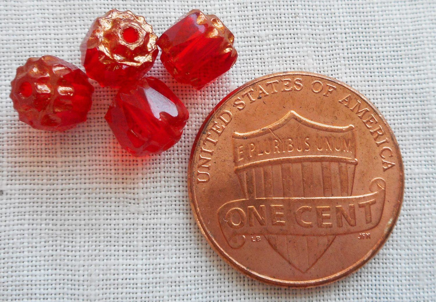 Lot of 25 Siam Red 6mm crown picasso beads, faceted, firepolished, antique cut, Czech glass beads C1801 - Glorious Glass Beads