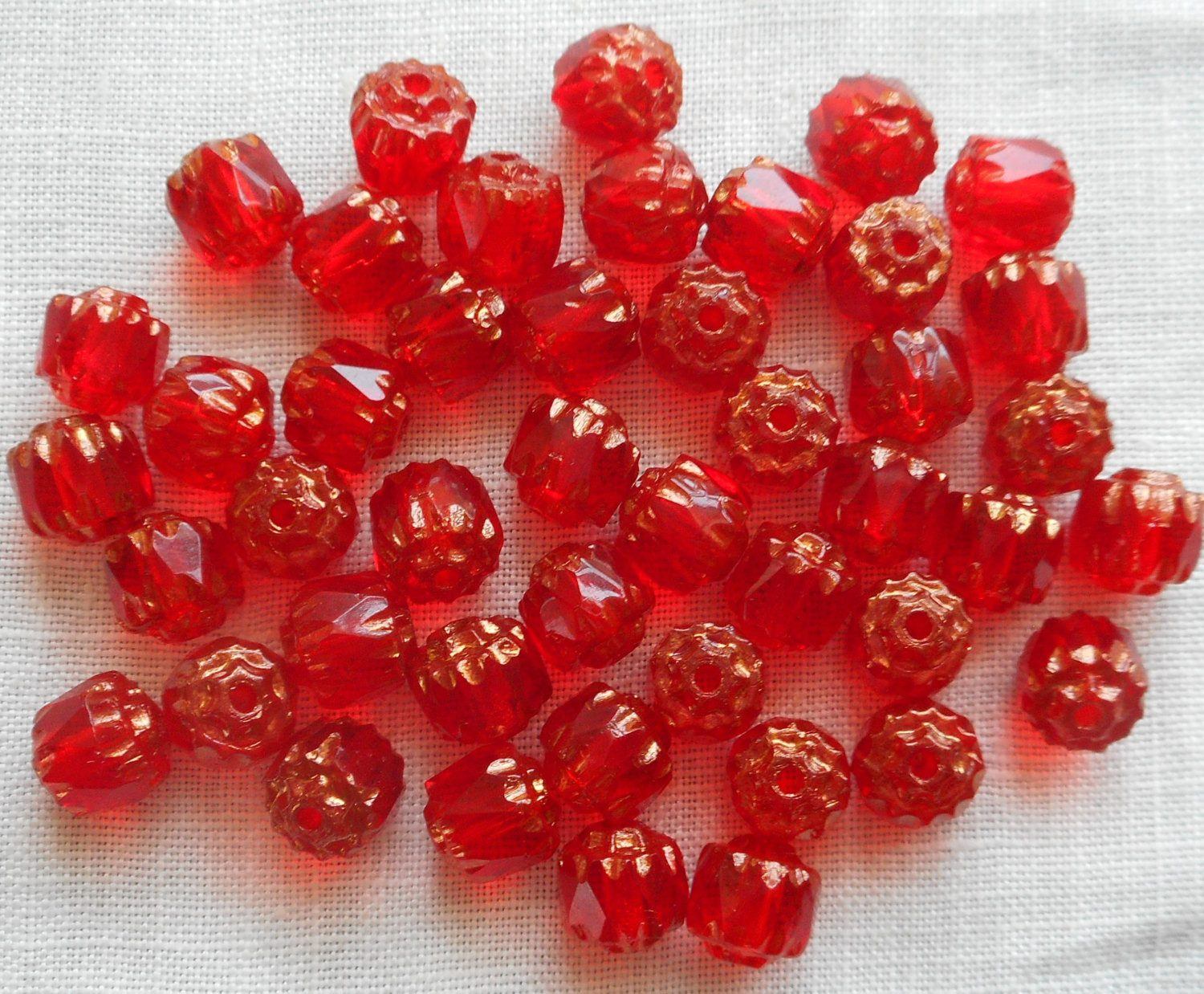 Lot of 25 Siam Red 6mm crown picasso beads, faceted, firepolished, antique cut, Czech glass beads C1801 - Glorious Glass Beads