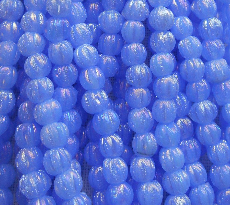 Lot of 100 3mm Luster Milky Sapphire blue Czech pressed glass melon beads C4650 - Glorious Glass Beads