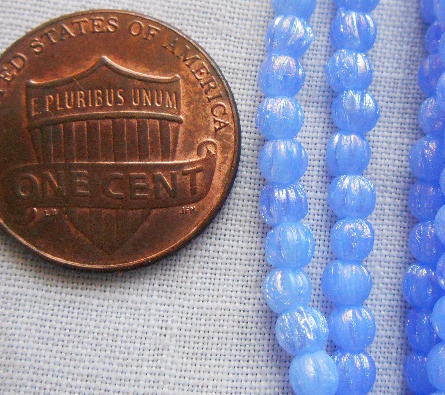 Lot of 100 3mm Luster Milky Sapphire blue Czech pressed glass melon beads C4650 - Glorious Glass Beads