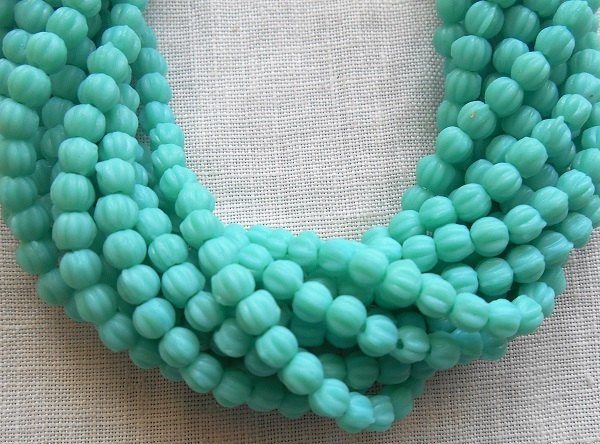 Lot of 100 3mm opaque turquoise blue Czech pressed glass melon beads C93150