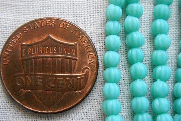 Lot of 100 3mm opaque turquoise blue Czech pressed glass melon beads C93150 - Glorious Glass Beads