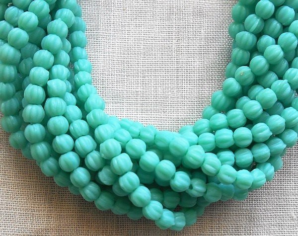 Lot of 100 3mm opaque turquoise blue Czech pressed glass melon beads C93150 - Glorious Glass Beads