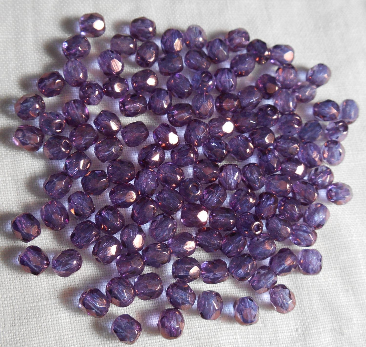 Lot of 50 4mm Lumi Amethyst beads, iridescent purple round faceted firepolished Czech glass beads, C1450 - Glorious Glass Beads