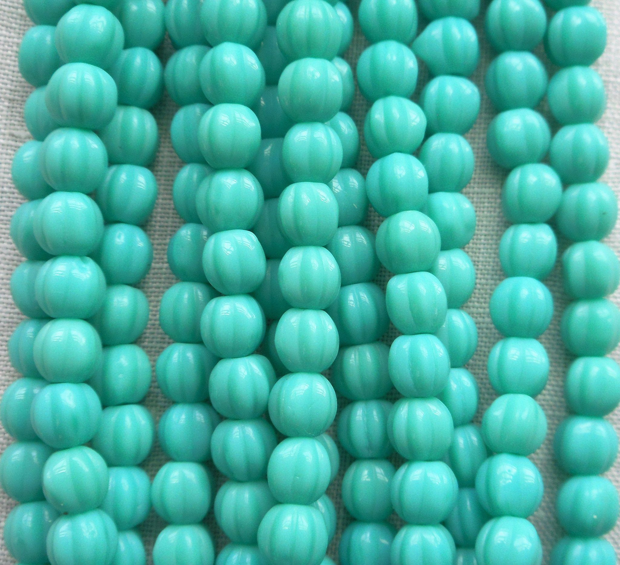 Lot of 50 5mm opaque turquoise blue Czech glass melon beads C8750 - Glorious Glass Beads