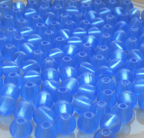 Lot of 8mm Czech glass big hole beads, Light Sapphire Blue smooth round druk beads with 2mm holes C0094