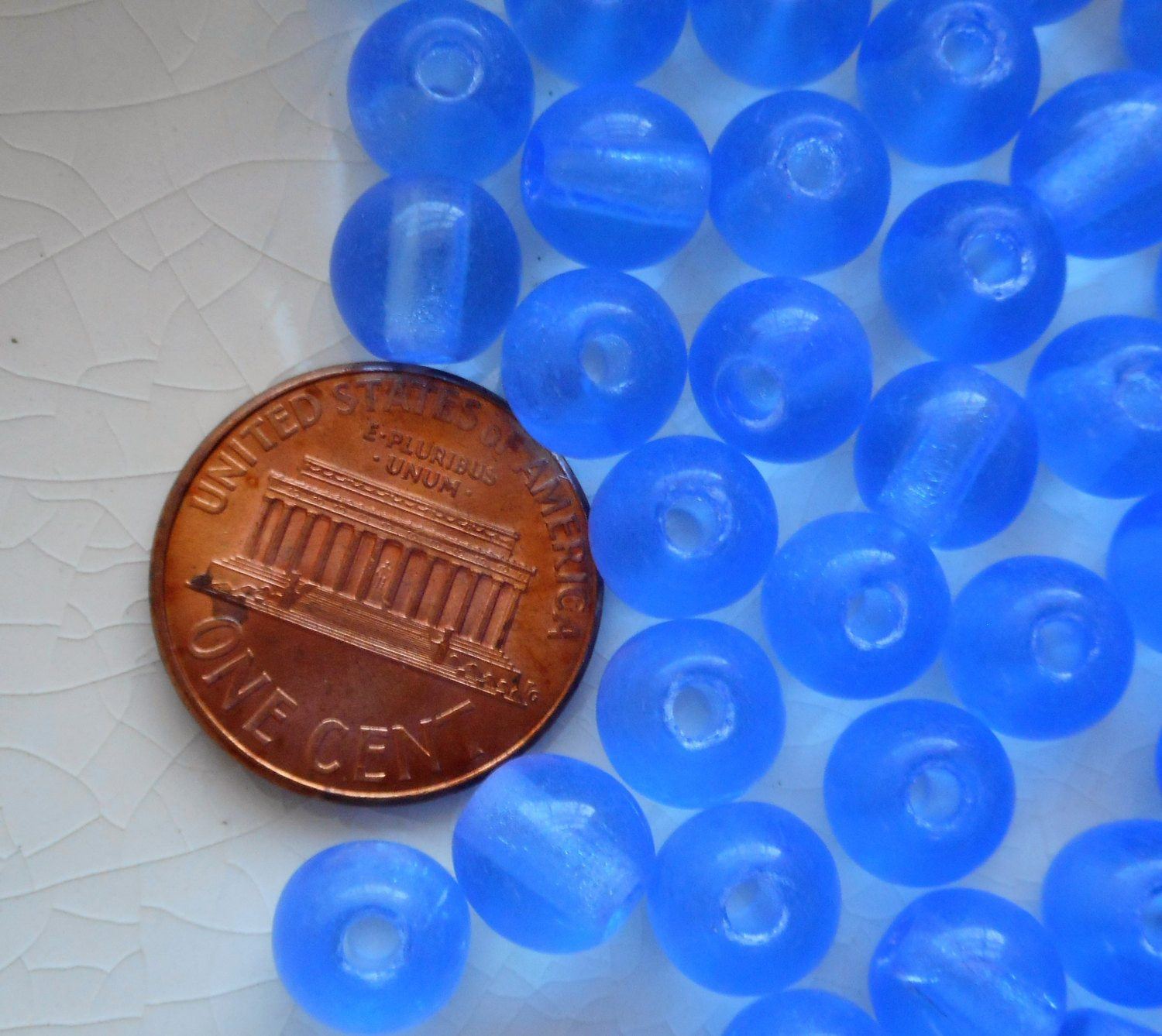 Lot of 8mm Czech glass big hole beads, Light Sapphire Blue smooth round druk beads with 2mm holes C6601 - Glorious Glass Beads