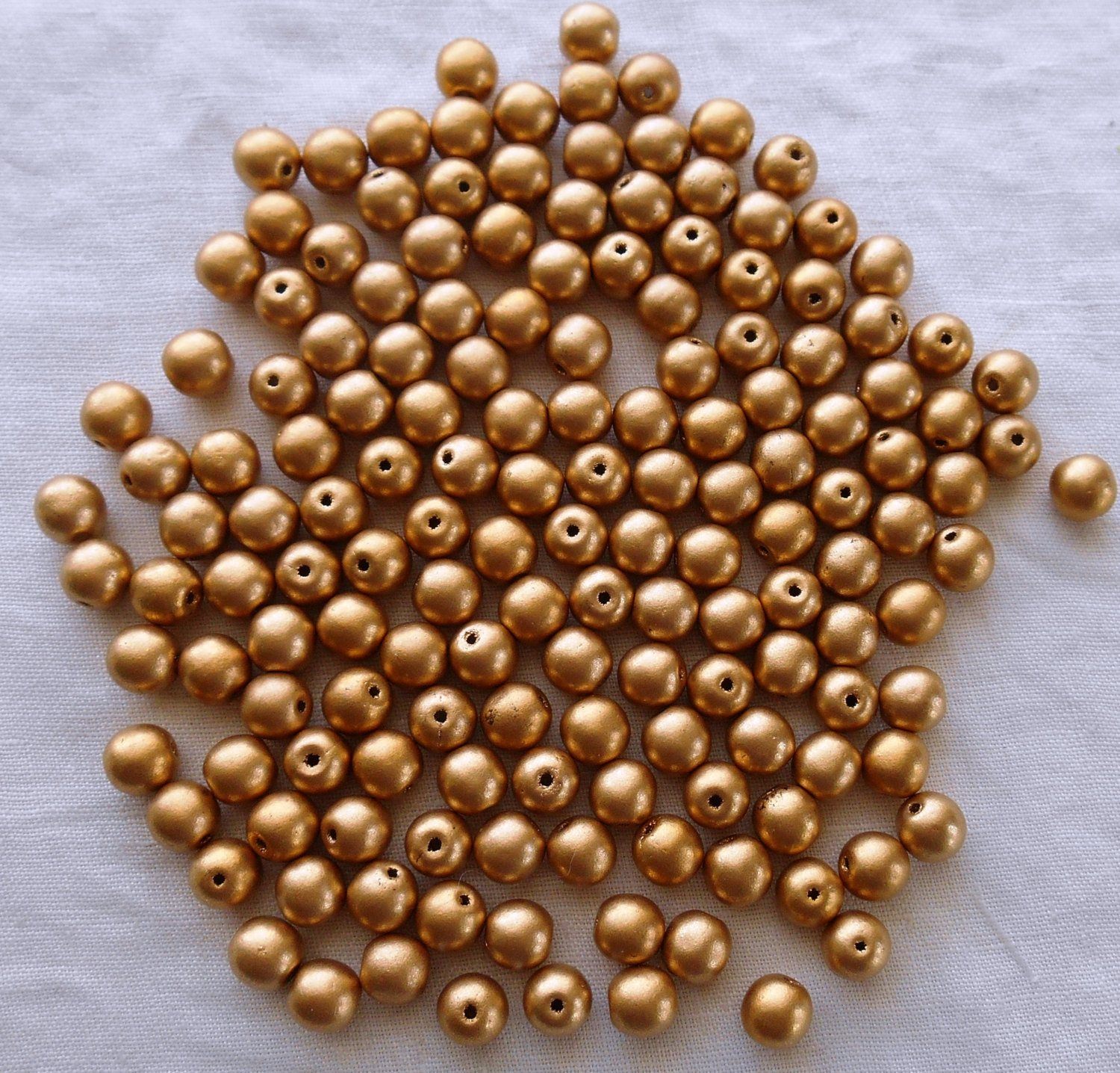Lot of fifty 6mm Czech Matte Metallic Gold smooth round glass druk beads C0601 - Glorious Glass Beads