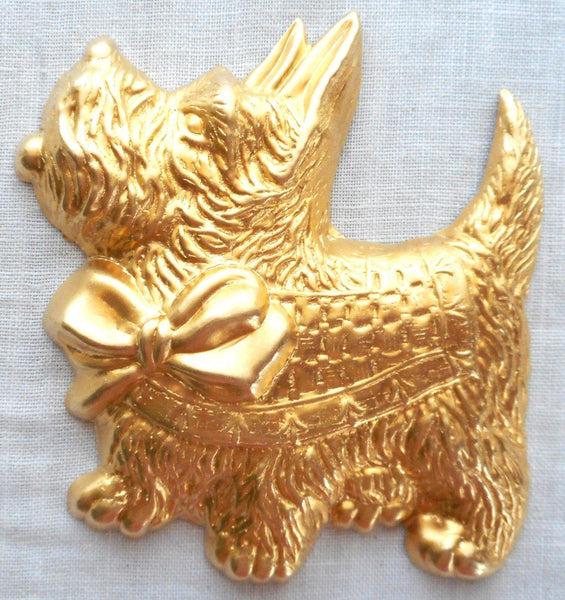 One large raw brass Scotty Dog pendant, charm, brass stamping, 2.375" in by 2.75" in. made in the USA, 70101