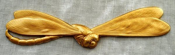 One large raw brass stamping, art nouveau, deco dragonfly, pendant, charm, connector, 3.56" by .75" inches, made in the USA, C70101 - Glorious Glass Beads