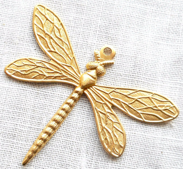 One brass stamping, art nouveau deco dragonfly, pendant, charm, 36mm x 30mm, made in the USA, C0701