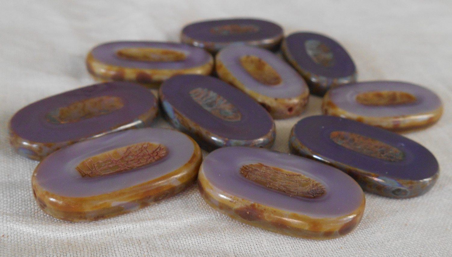 One opaque lavender, carved, large oval chunky Czech glass picasso bead,  0701 - Glorious Glass Beads