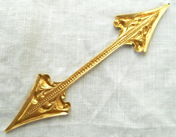 One Raw Brass stamping, large Victorian two way arrow, charm, pendant, connector, 3" x .75" inches, USA made, C9501 - Glorious Glass Beads
